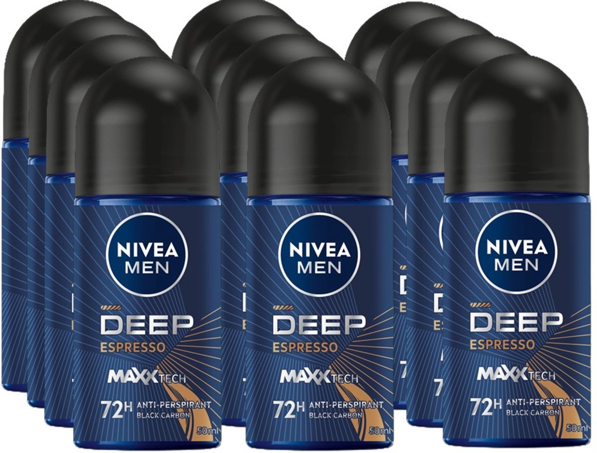 Nivea Deo Roll-on Men - Deep Black Carbon Espresso - 50ml - Voordeelverpakking 12 stuks