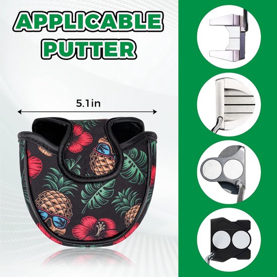 Mallet Putter Cover - Putter Hoes - Golf Bescherming - Universele Pasvorm - 25x23x4 cm - Ananas Schedel — afbeelding 2