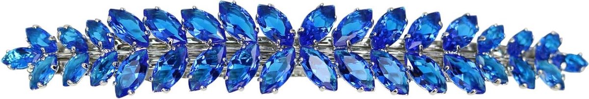 Haar Barrette - Bloemen Sieraad - Feestelijk Gelegenheid - CZ Kristal - 8.9 cm Lang - Blauw