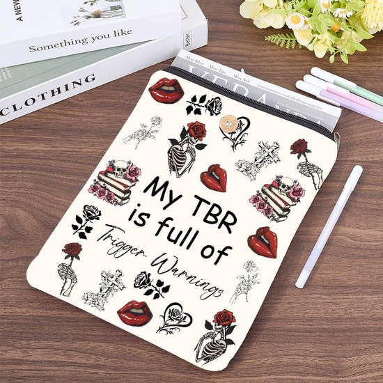CRASPIRE Skull Book Cover Gothic Book Sleeve 11.4 x 9.4 Inch Polyester Cloth Washable Waterproof Halloween Skeleton Rose Notebook Protector with Zipper and Button for Schoolbook Classmates Students — afbeelding 5