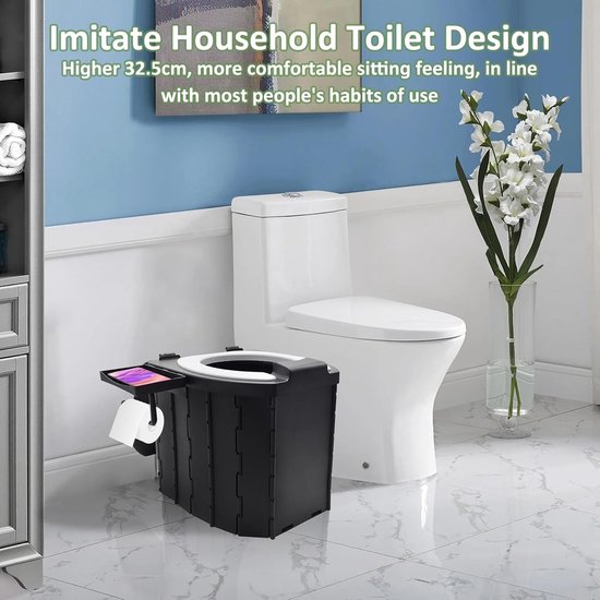 Draagbaar toilet voor kamperen met Zachte PU-toiletbril - campingtoiletten met afbreekbare zakjes- mobiel toilet met telefoonhouder-Camping sanitair - Met Deksel - Camping wc - Draagbare WC Emmer Volwassen - Draagbaar Toilet - Opvouwbaar toilet van Sunglory — afbeelding 3