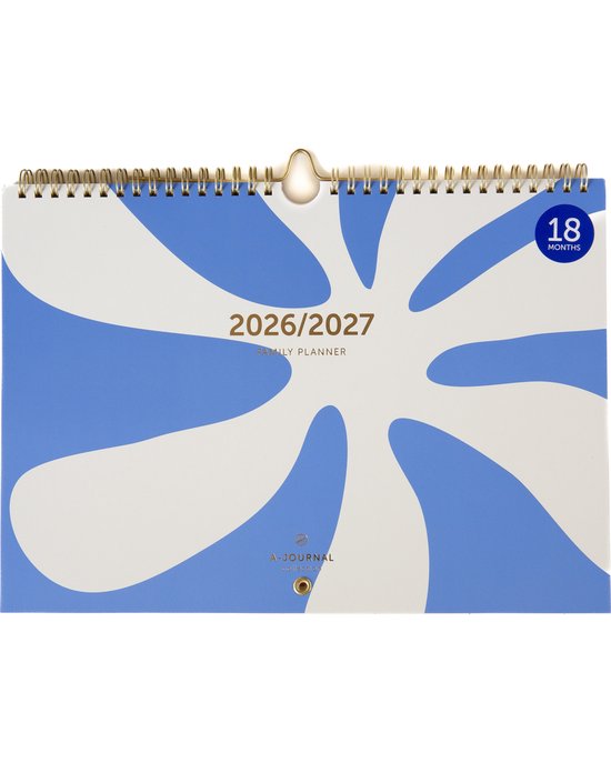 A-Journal - Familieplanner 18 maanden 2026-2027 - Bloem blauw - A5