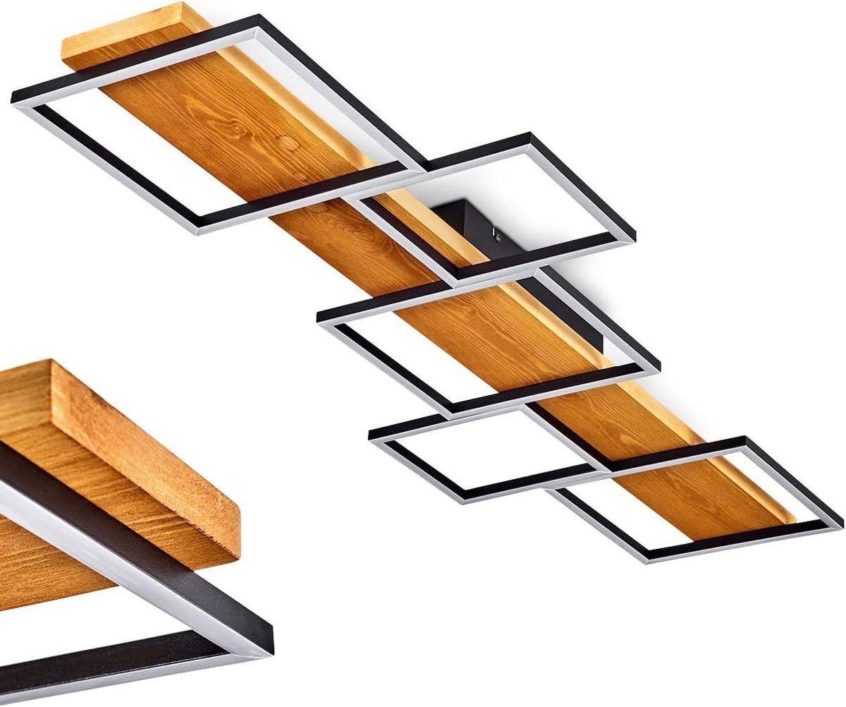 LED plafondlamp Pompu, dimbare plafondlamp van metaal/hout/kunststof in zwart/naturel/wit, dimbare lamp, LED 42 watt, 3000 K, max. 5700 lumen