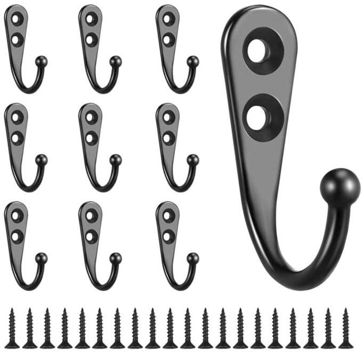 Set van 10 minimalistische zwarte haken, wandkapstok - zwart