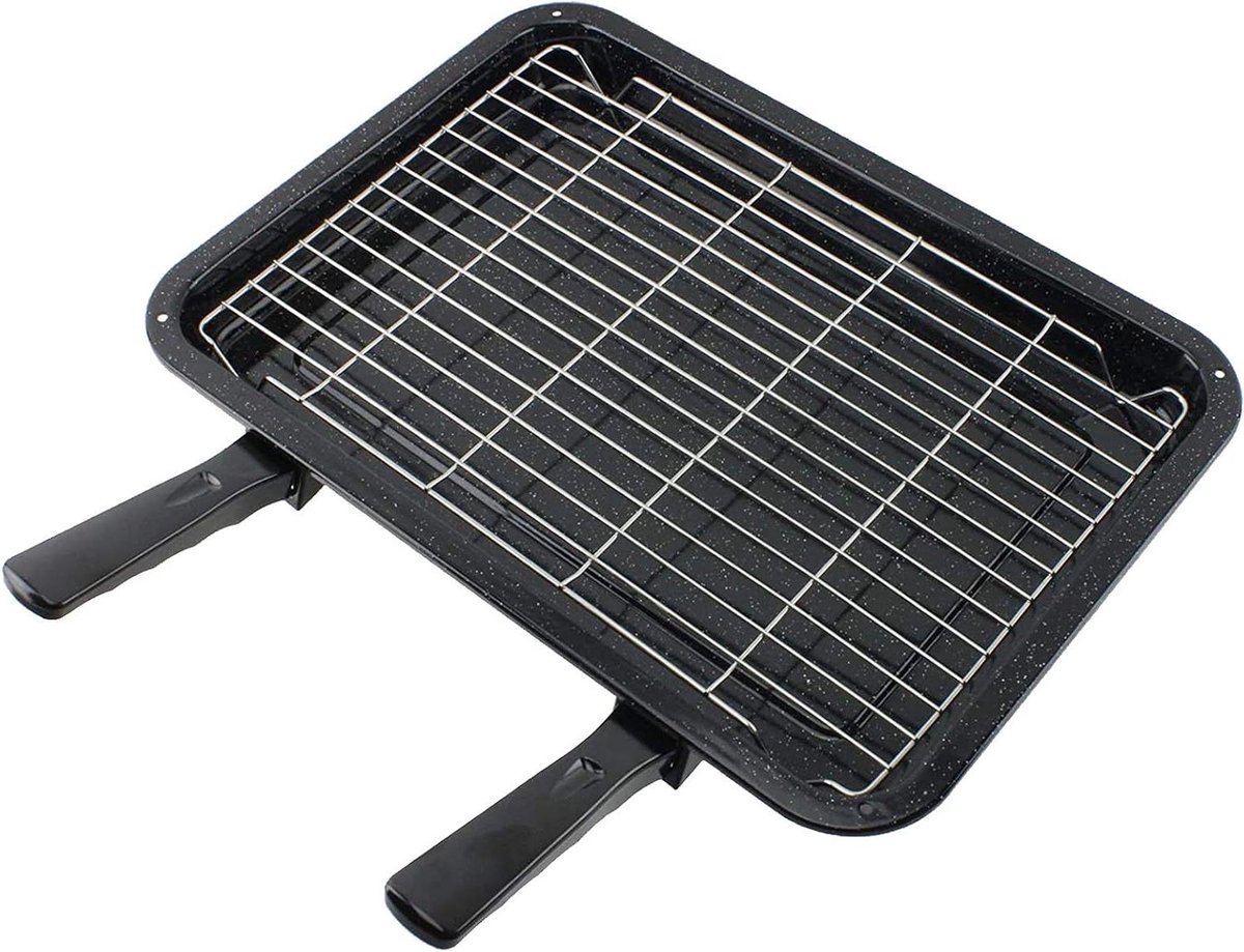 Grillpan met Handgrepen - Bakplaat - Oven Gebruik - Afneembare Handgrepen - 41.5x29.5x4cm - Zwart