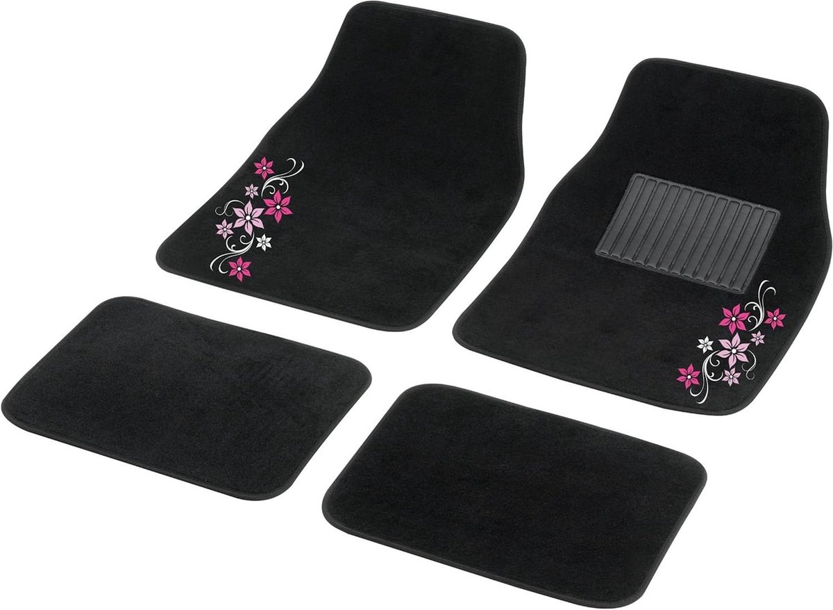 Autotapijt Set - Vloermatten Auto - Interieur Bescherming - Universele Pasvorm - 4-delig - Zwart Roze