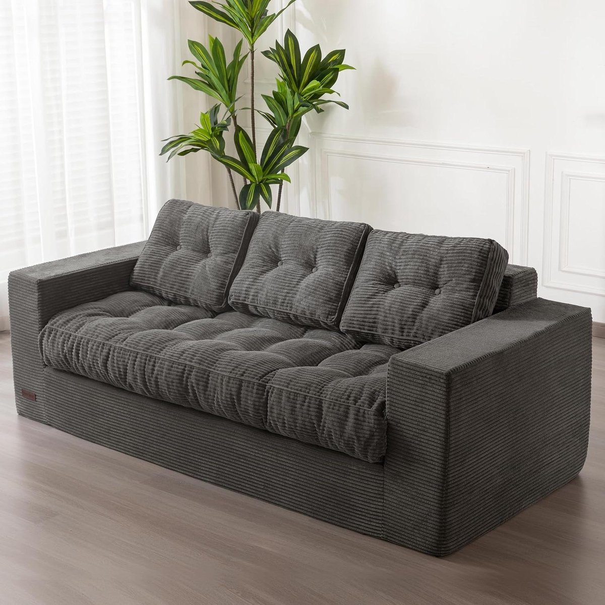 Corduroy Zitzak - Zitbank Zitzak - Ontspannen Zitten - Volledig Schuim Gevuld - Driezitsbank 85 cm - Grijs