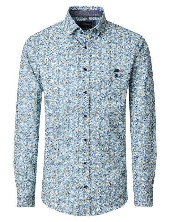 Blauw overhemd met groen/witte limoenschijfjesprint. CASAMODA Casual Fit overhemd met lange mouwen.