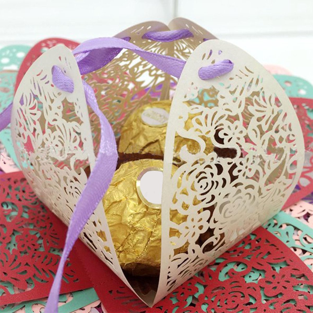 50 Stuks Beige Laser Cut Favor Boxes - DIY Trouwe Favorieten voor Candy en Geschenken