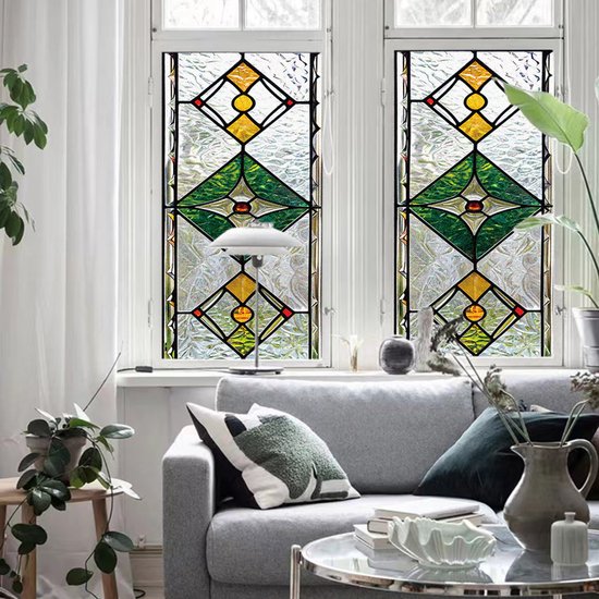 Stained Glass Window Film Vintage Tinted Window Glass With Anti-Peeping ...