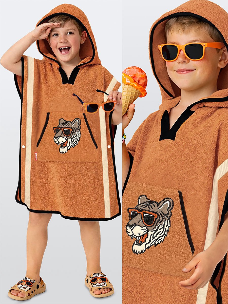 Denokids CFF-26Y1-129 Mosterd Jongens Poncho Handdoek Tijger Print STD
