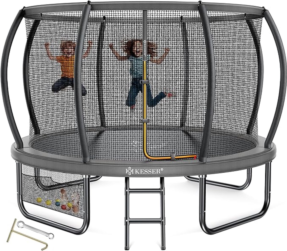 Trampoline voor buiten 244 cm met veiligheidsnet, ladder en randafdekking – ronde tuintrampoline tot 150 kg, UV-bestendig en weerbestendig – Antraciet – Urbanhome