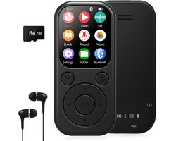 MP3 Speler met Bluetooth 5.3 - 64GB Kaart Inclusief - Uitbreidbaar tot 512GB - FM Radio - Voice Recorder - met Oordopjes