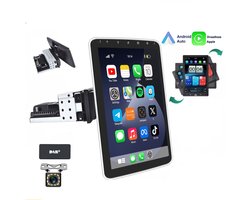 ESSGOO 1DIN Autoradio 360° draaibaar scherm - Android 15 - 4+64G - Draadloos Carplay & Andriod Auto - Bluetooth - GPS-navigatiesystem - 12LED Achteruitrijcamera - Microfoon - Wifi Bluetooth - DAB+