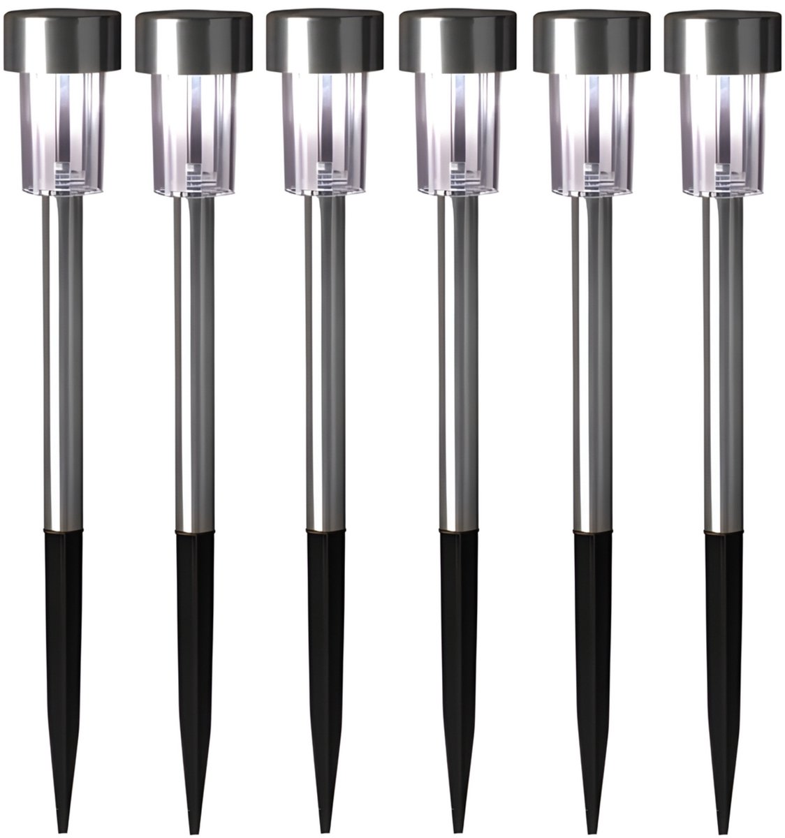 Sunnydays Tuinlampen / prikspot Solara - 8x - zilver - RVS - waterbestendig - 37 cm