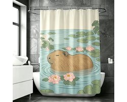 Floraweg douchegordijn, badkamergordijn, met capybara-motief, hoogwaardig materiaal, digitaal bedrukt, schimmelbestendig, inclusief 12 haken, waterdicht, machinewasbaar, polyester, 180 x 200 cm