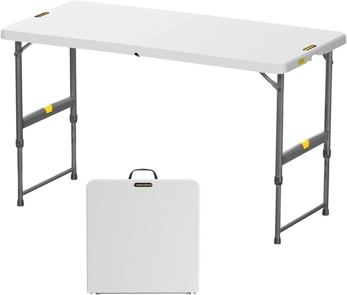 Klaptafel - Draagbare tafel - Binnen en buiten - Eenhandige hoogteverstelling - 120 cm breed - Wit