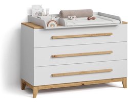 Livinity Chest of drawers "Mailo", White/Crafts, XL with 3 drawers