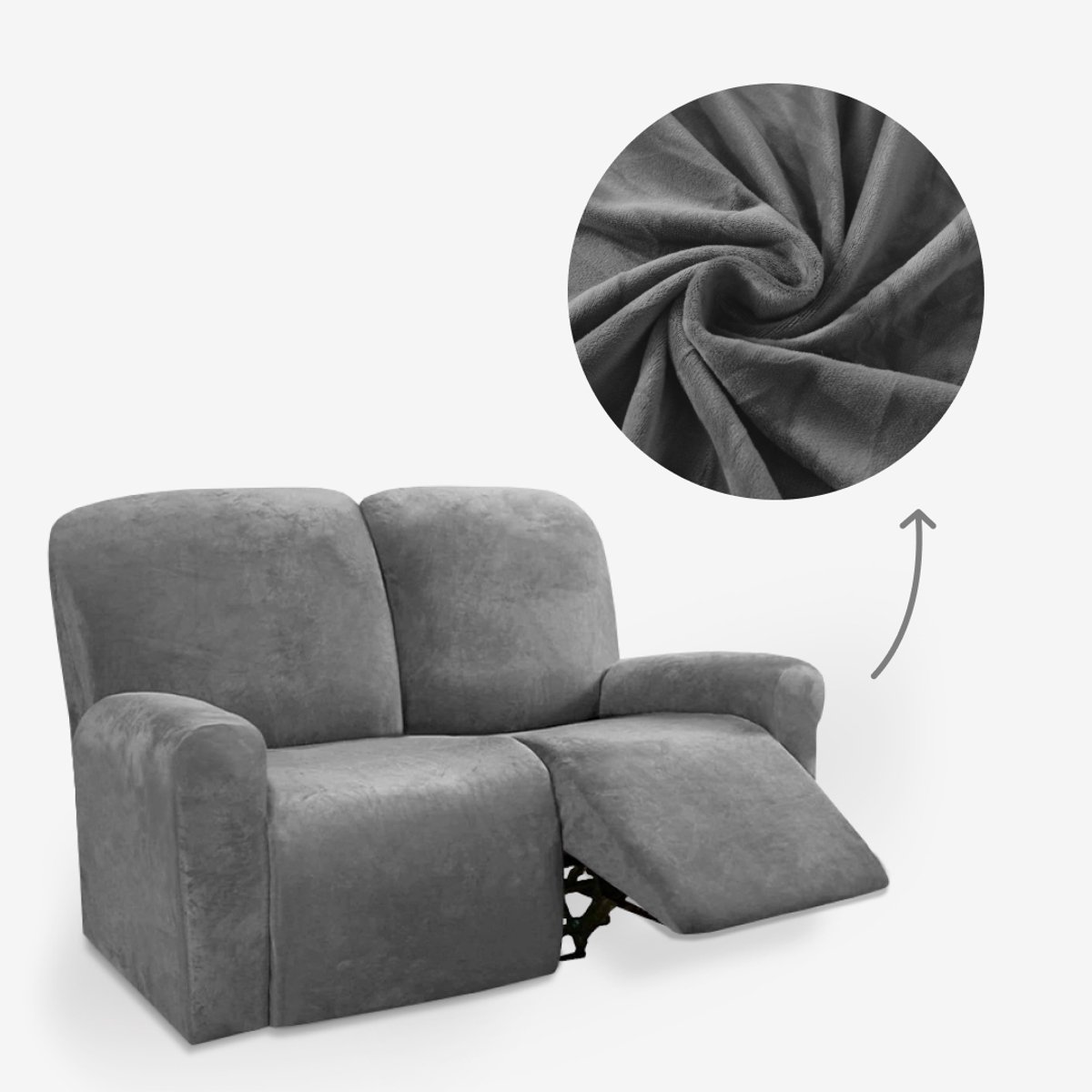 BankhoesDiscounter Velvet Recliner Fauteuil Hoes – Relaxzetel – Relax Sofa Hoes – Bankbeschermer – Zetel Hoes - Sofa Cover - M2 (122-165cm) - Grijs