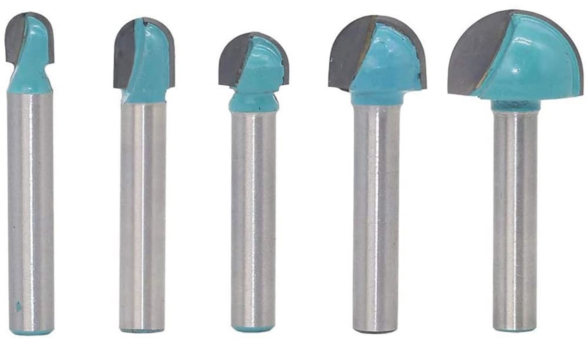5-delige 6mm Shank Round Nose Cove Core Box Router Bit - Houtbewerking Krachtige Carbide Tipped Bits