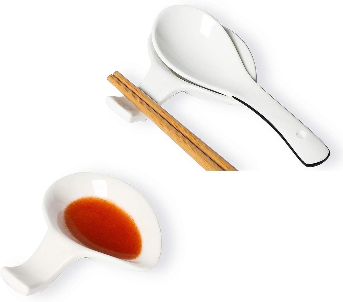 Lepelhouder Set - Besteksteunen - Keuken Organisatie - Stapelbaar Ontwerp - 9.1x7.9 cm - Wit