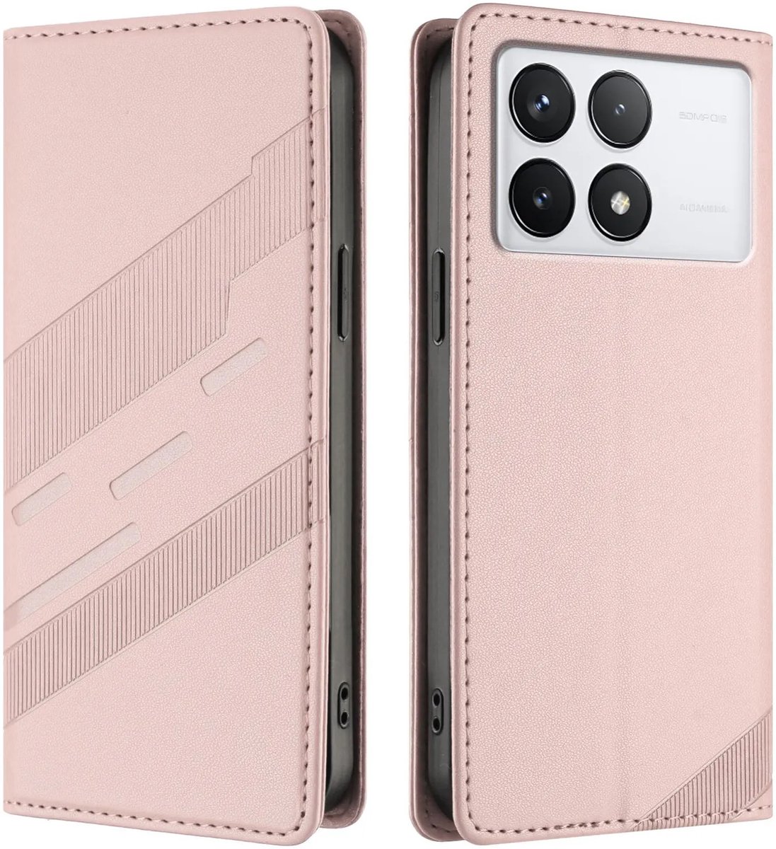 Hoesje geschikt voor Xiaomi 14T - Phonesta Embossed Lines Book Wallet Case - Roze