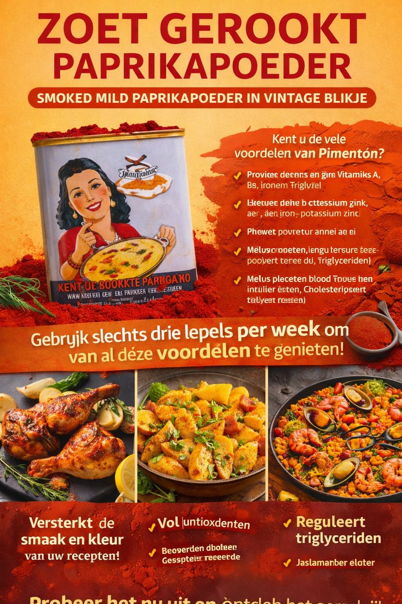 Gerookte paprika ZOET GEROOKT (SMOKED MILD PAPRIKA) 160 GR paprikapoeder IN VINTAGE BLIKJE PIMENTON AHUMADO DULCE VINTAGE