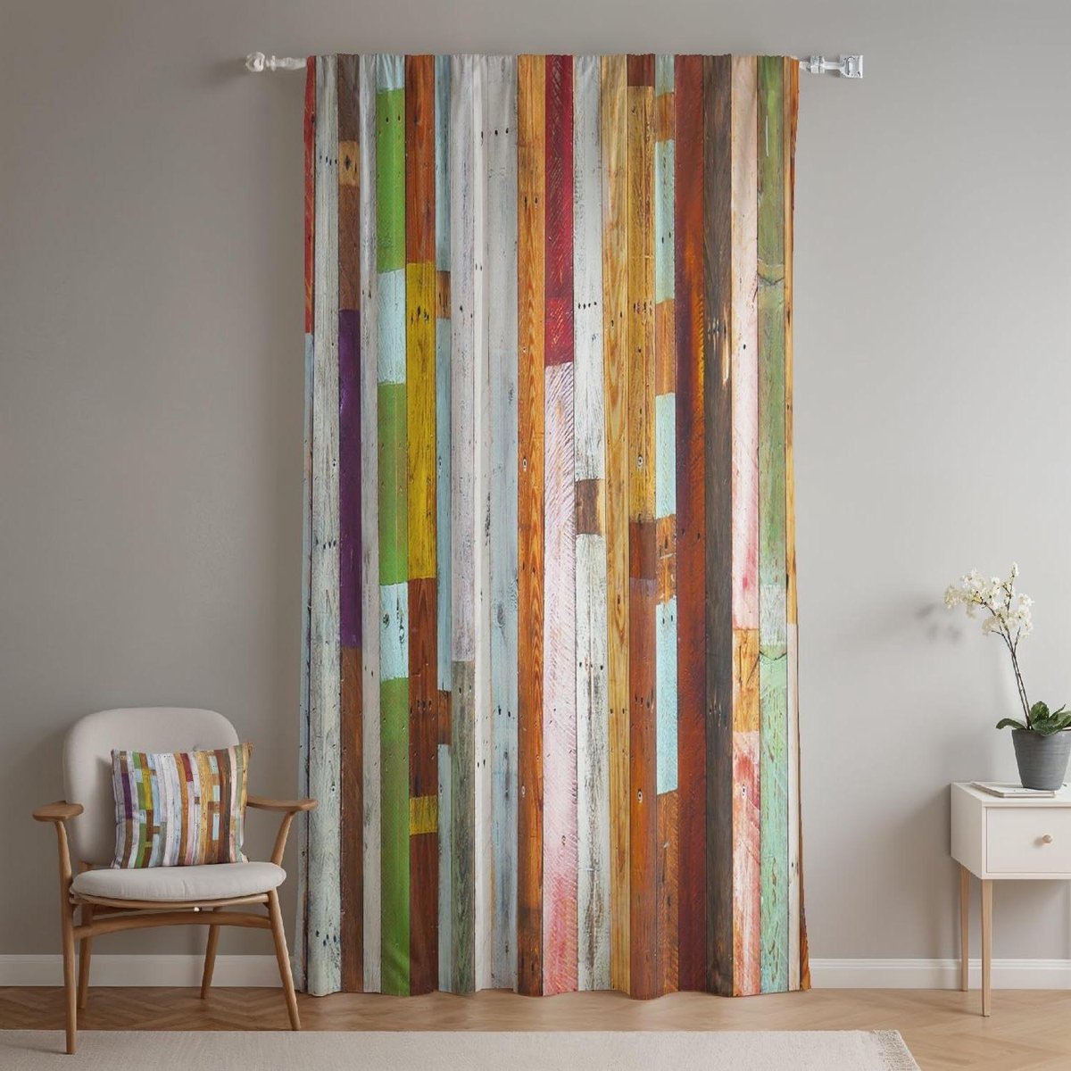 Gordijn met potloodplooien - Raambekleding paneel - Privacy creëren - Canvas en linnenlook - 107 x 160 cm - Kleurrijk gestreept