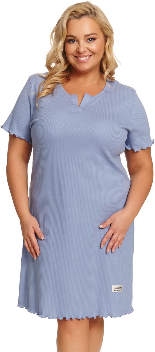 Doctor Nap Katoenen Nachthemd Plus Size Korte Mouw TB.7467 Sky Blue 40 / Blauw