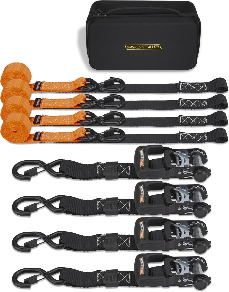 Ratelriemen Heavy Duty - Spanbanden Vastbinden - Vracht Beveiligen - Geïntegreerde Zachte Haak - 8 Voet Lengte - Oranje