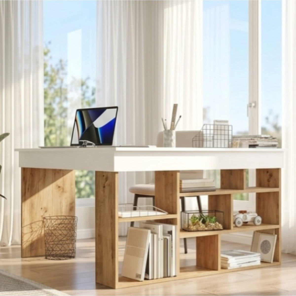 Hoekbureau L-vorm 129x120x72 cm Bruin Eiken – Converteerbaar Computerbureau met Modern Design, Werkbureau voor Thuiswerkplek en Kantoor – Urbanhome