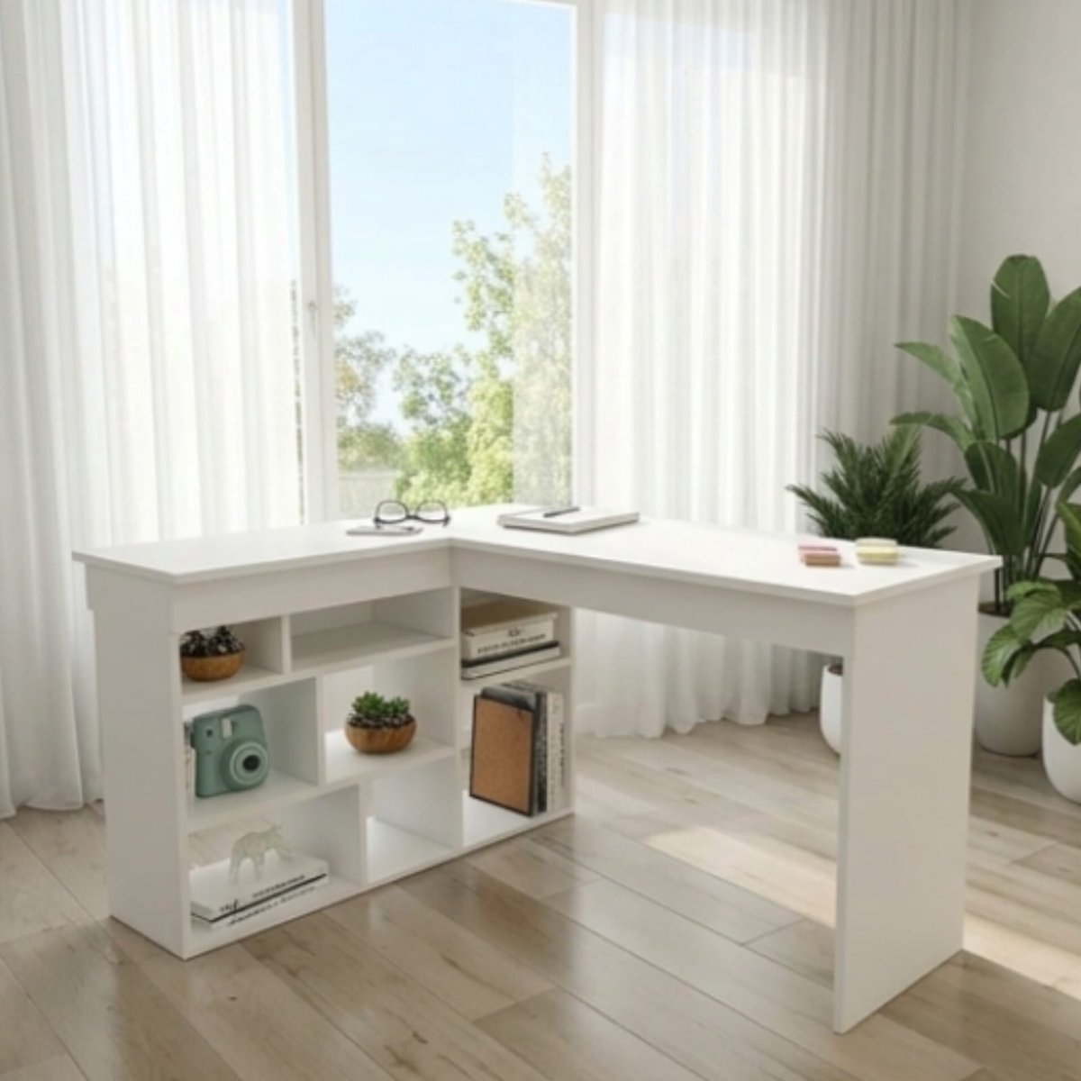 Hoekbureau L-vorm 129x120x72 cm Wit – Converteerbaar Computerbureau, Modern Werkbureau voor Thuiswerkplek en Kantoor – Urbanhome