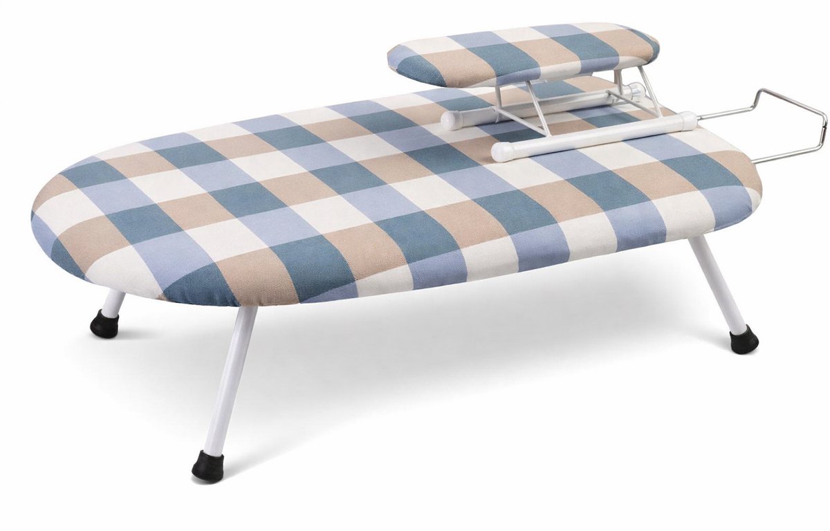 MIRO® Opvouwbare Strijkplank - Tafelstrijkplank - Met Strijkijzerhouder - Camping- Mini Strijkplank - Strijkplanken - Inclusief Mouwplankje - Geblokt