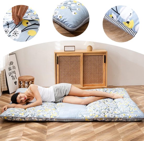 Vloermatras - Japanse futon - Comfortabel slapen - Hoge dichtheid schuim - Twin 99x203 cm - Kleine bloemen — afbeelding 4