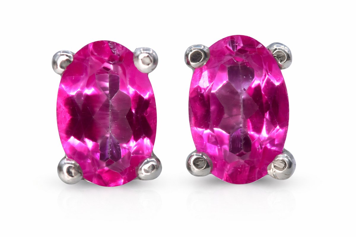 925 Sterling Zilveren Oorstekers met Roze Topaas - 3.80 CT - Rhodium Plated