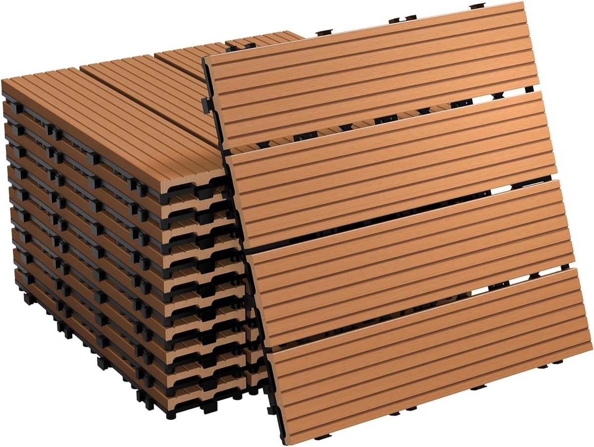 Terrastegels WPC - Vlondertegels Kliktegels - Terras Balkon Tuin - Met Drainagesysteem - 30x30 cm 22 stuks - Lichtbruin