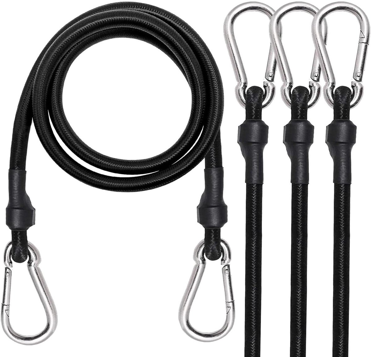 Bungeekoorden met Karabijnhaak - Elastische Spanbanden - Bagage Vastzetten - Duurzaam Nylon Coating - 183 cm - Zwart