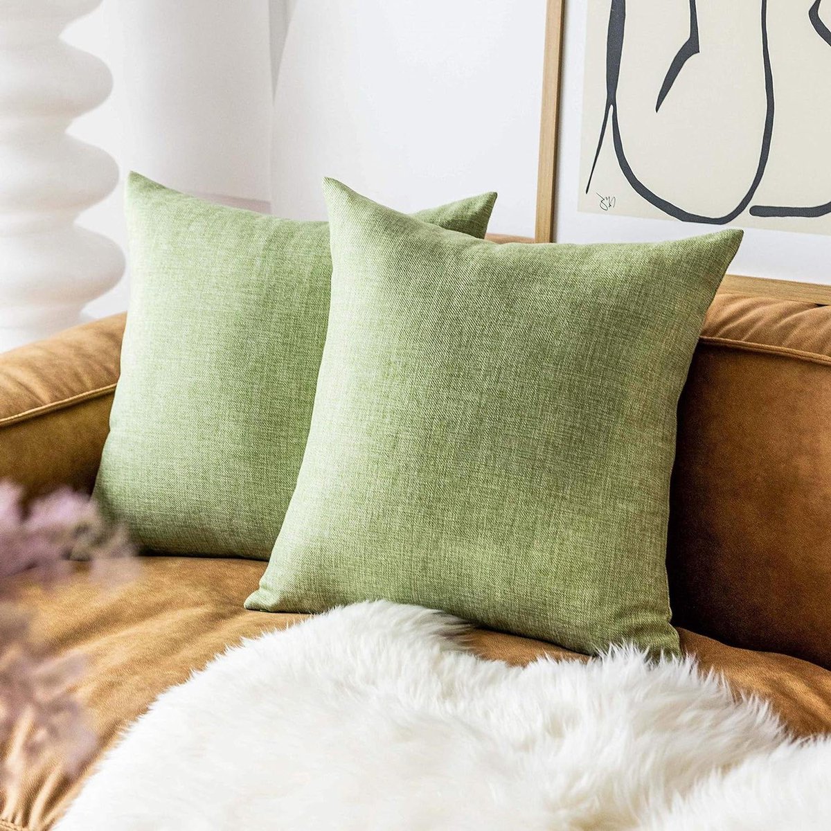 Kussenslopen Set - Sierkussens Hoezen - Woonkamer Decoratie - Linnenlook Polyester - 60 x 60 cm - Saliegroen