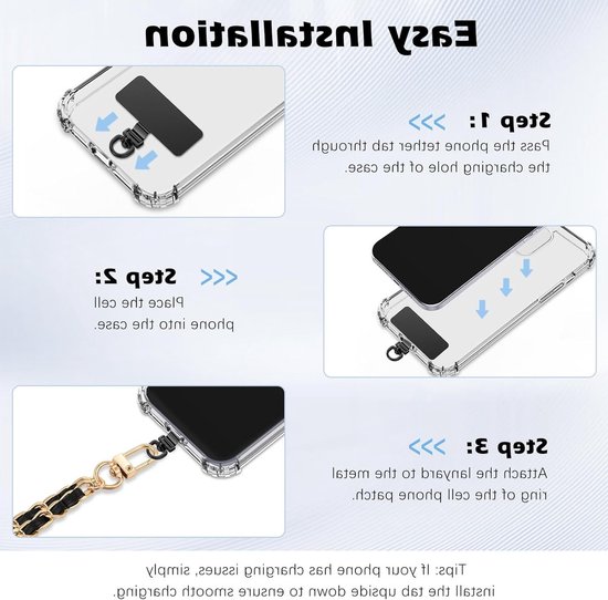 2 Pack Metalen Telefoon Tether Tabs, Rotatable 360° Telefoon Lanyard Patch, Universele Smartphone Strap voor iPhone en Android, Zwart — afbeelding 4