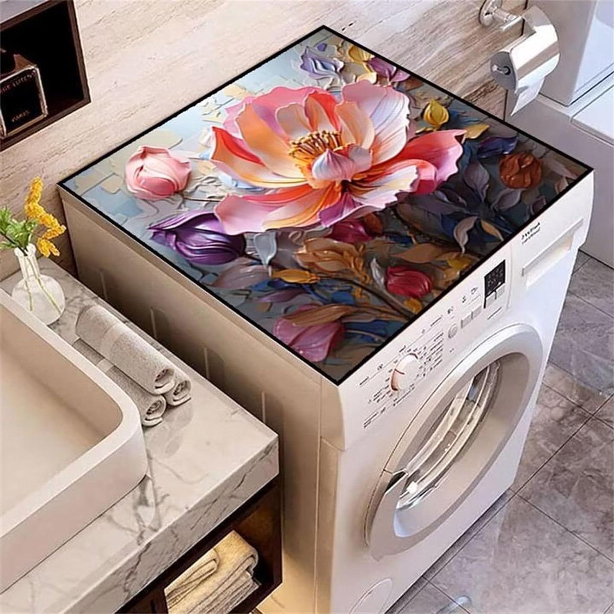 Wasmachine Droger Mat - Apparaatbeschermer Antislip - Apparaten Beschermen - Snel Absorberend Sneldrogend - 60 x 60 cm - Bloemenpatroon