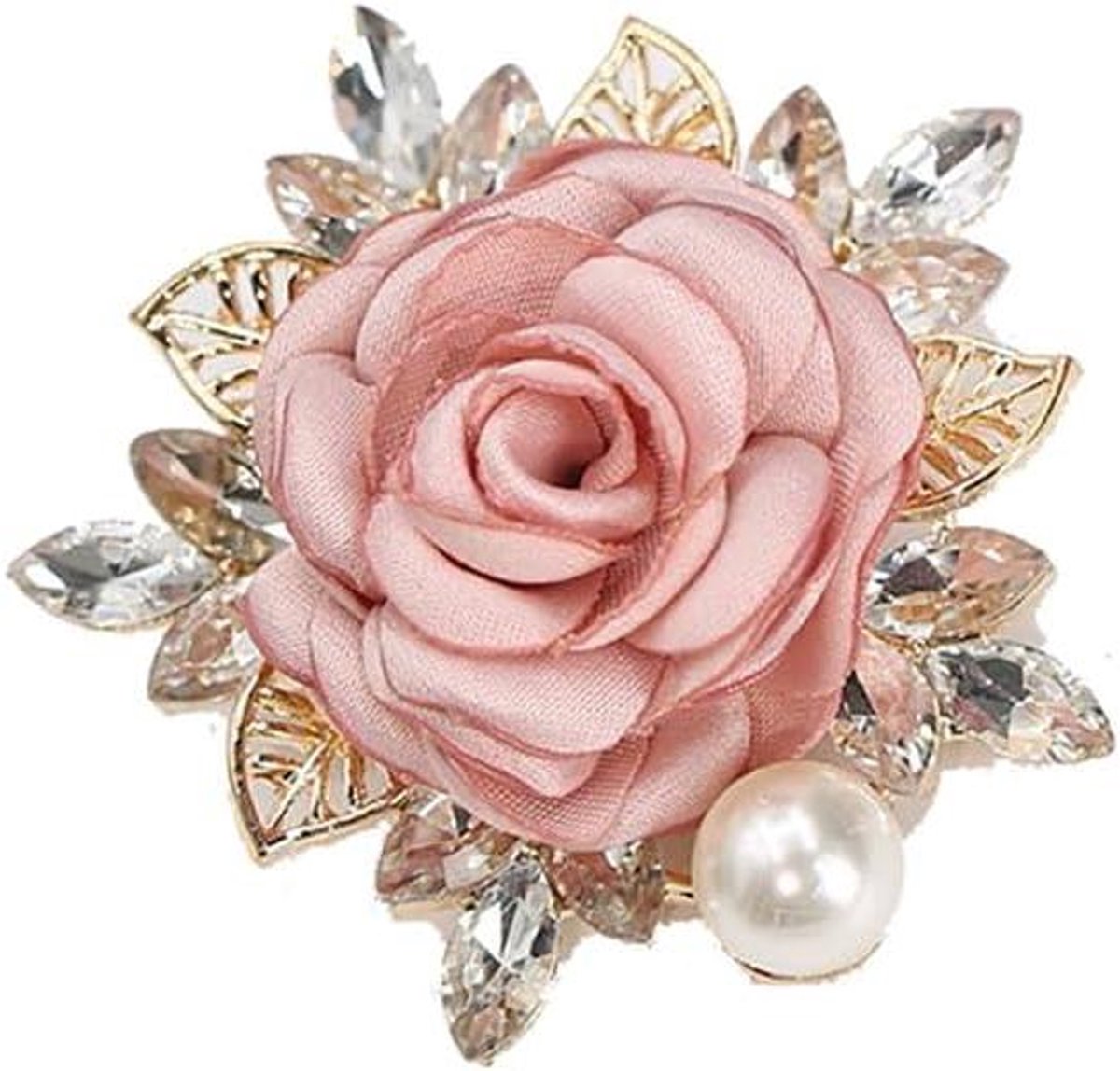 Roos Broche - Bloem Speld - Outfit Accessorize - Handgemaakt Stof Detail - 11.7 x 7.5 cm - Roze