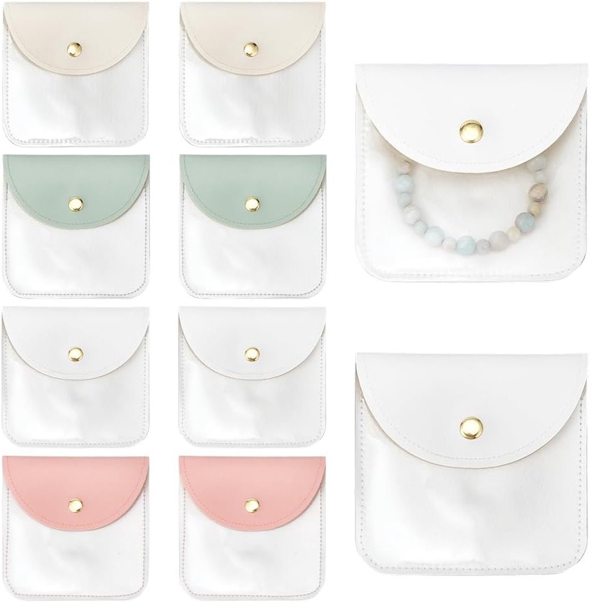 8 Stuks 4 Kleuren Reistas voor Sieraden van PU Leer - Vierkante Ringentas voor Cadeaus, Reizen en Feestdagen 10x10cm