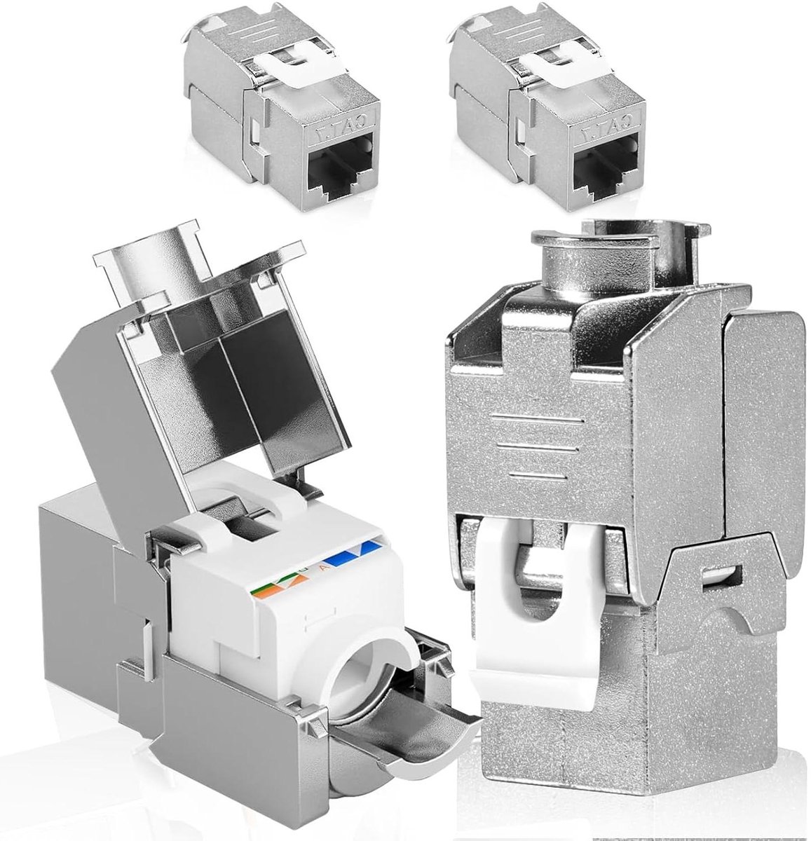 Keystone RJ45 Module - Netwerk Connector - Netwerk Installatie - Volledig Afgeschermd STP - 4 stuks - Zilver