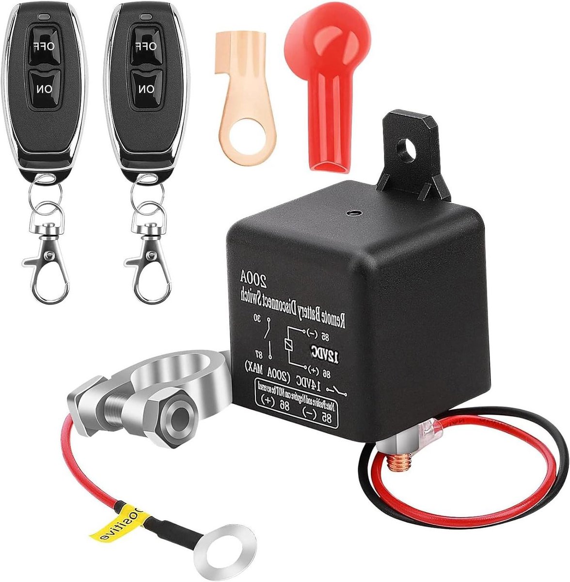 Accuschakelaar Afstandsbediening - Batterij Isolator Kill Switch - Voorkom Batterijafvoer - Externe Ontgrendelingsknop - 12V 200A - Zwart