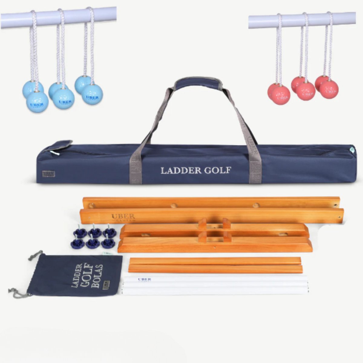 Prof. Laddergolf Spinladder Set - Sky Blue / Coral Red - Echte Golf Bolas - in luxe tas