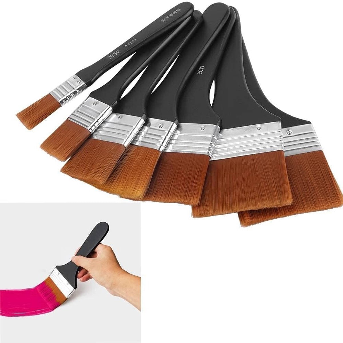 Professionele Verfkwasten Set van 7 Stukken, Duurzame Borstels voor Gesso, Acryl, Olie en Aquarel Schilderen