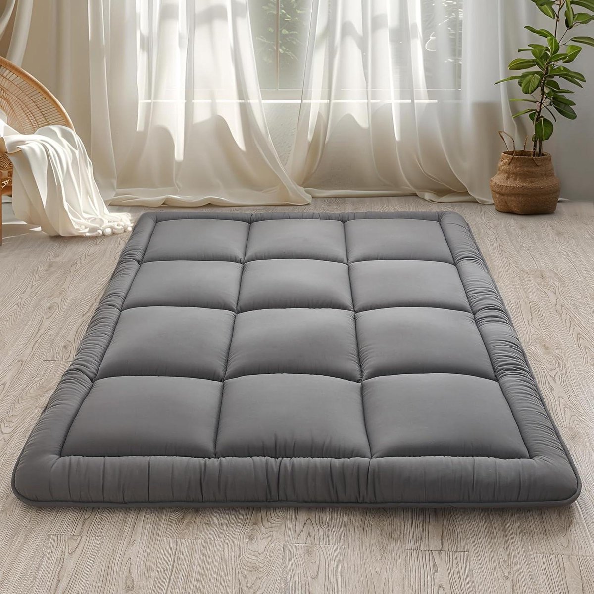 Japanse Vloermatras - Futonmatras Tatami - Comfortabel Slapen - Versnipperd Traagschuim - Full 3 inch - Grijs