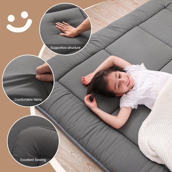 Japanse Vloermatras - Futonmatras Tatami - Comfortabel Slapen - Versnipperd Traagschuim - Full 3 inch - Grijs van Merkloos — afbeelding 3