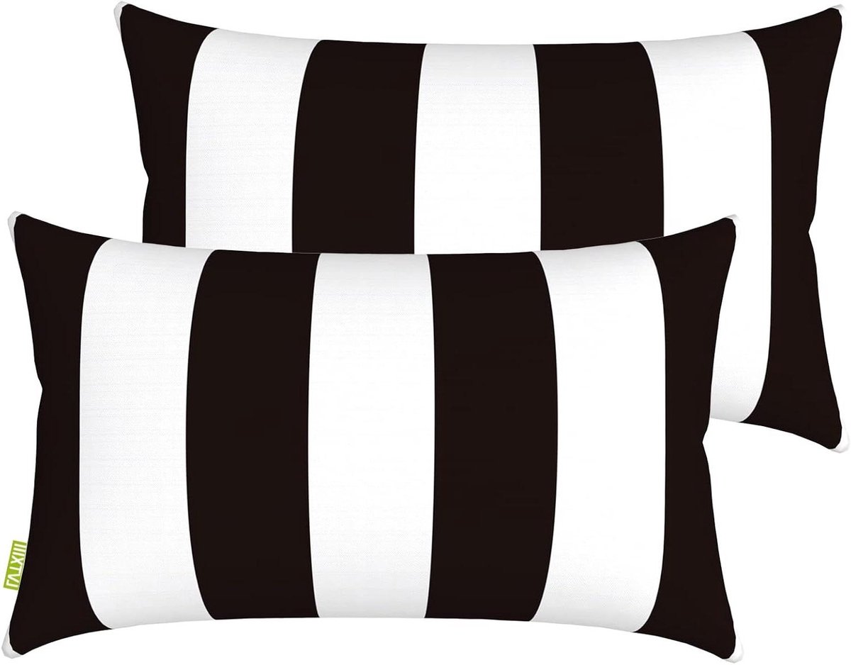 Lendenkussenhoezen - Kussenhoezen Buiten - Terras Decoratie - Waterafstotend Polyester - 30x50 cm - Zwart