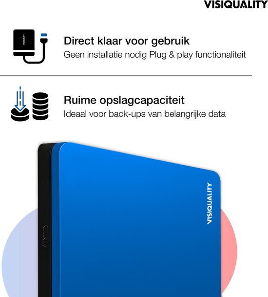 VisiQuality High-Speed Externe Harde Schijf 500 GB - Draagbare Harde Schijf USB 3.0 - Voor Windows & Mac - Xbox & PS4 games - Compact - Blauw van Merkloos — afbeelding 2